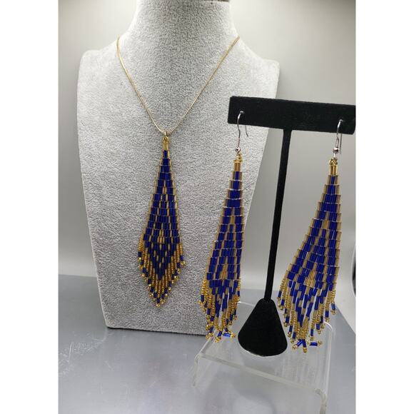 Vintage Pendant & Earrings Set Dangle Drop Necklace Matching Jewelry - Picture 1 of 11